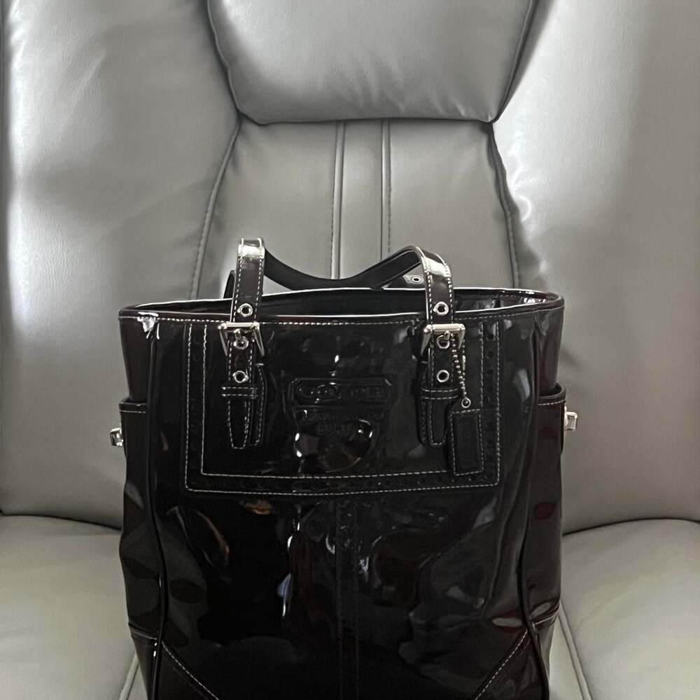 Coach Dark Brown Patent Leather Signature Tote Bag